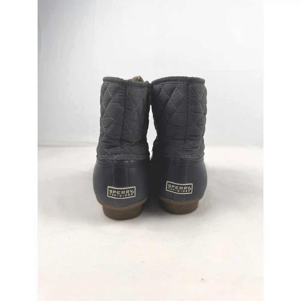 Sperry Saltwater Quilted Duck Boots Navy Blue Ankle Rain Boots Womens Size 8.5